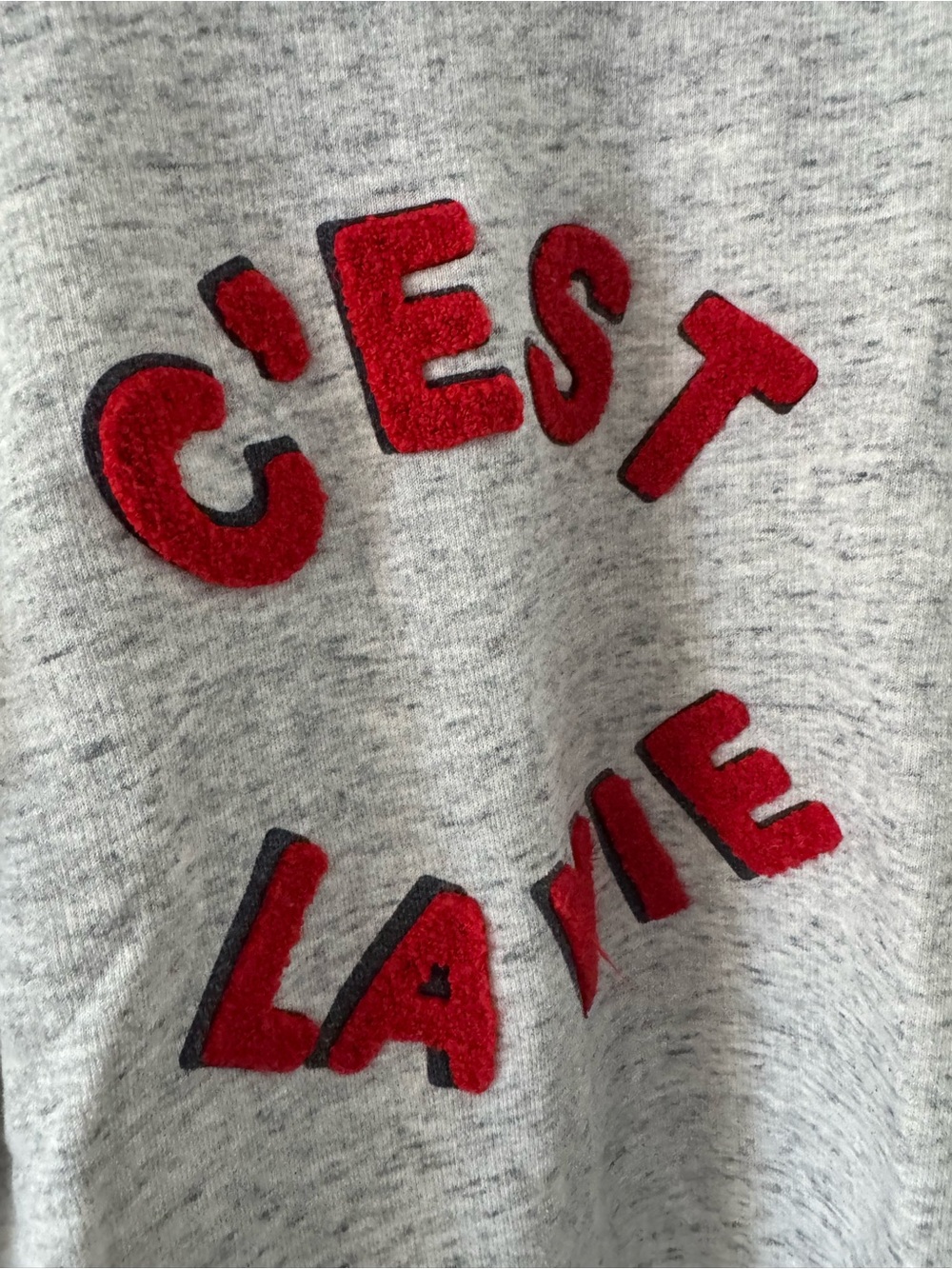 Whistles Gray Crewneck Sweatshirt Red "C'EST LA VIE" Appliqué Medium - Picture 2 of 5